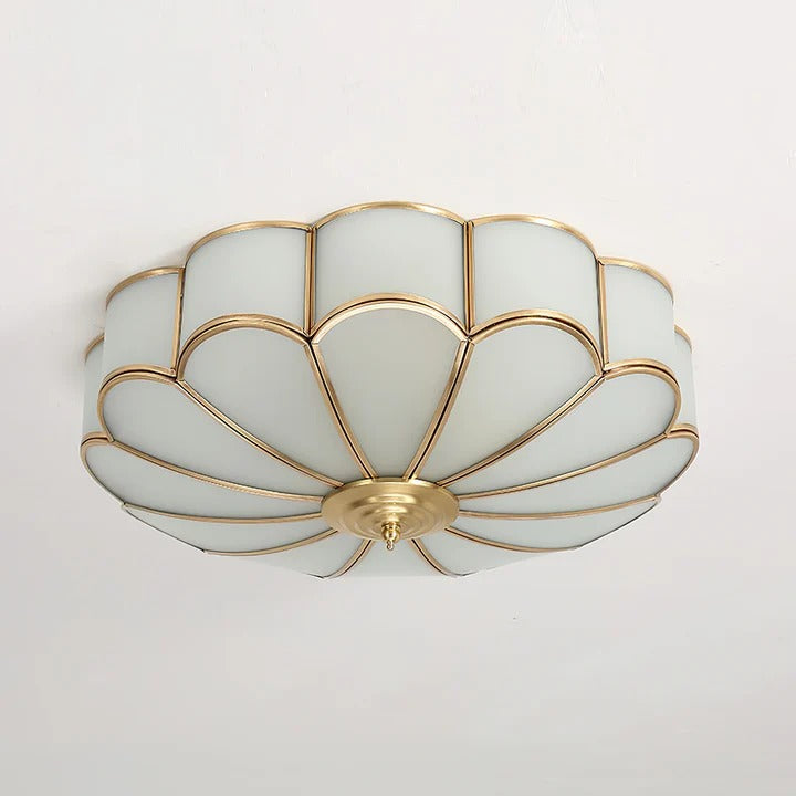 Classic Flower Ceiling Light – Frosted Glass & Brass Finish