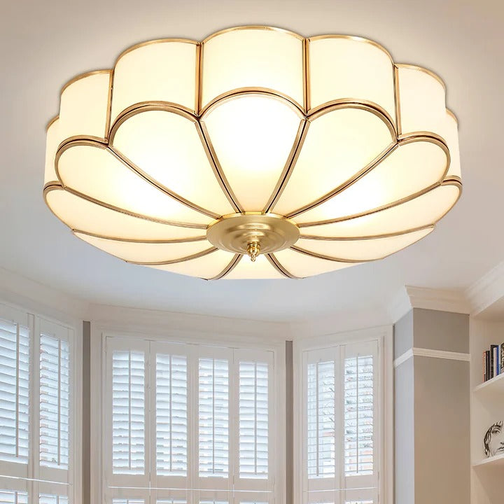 Classic Flower Ceiling Light – Frosted Glass & Brass Finish