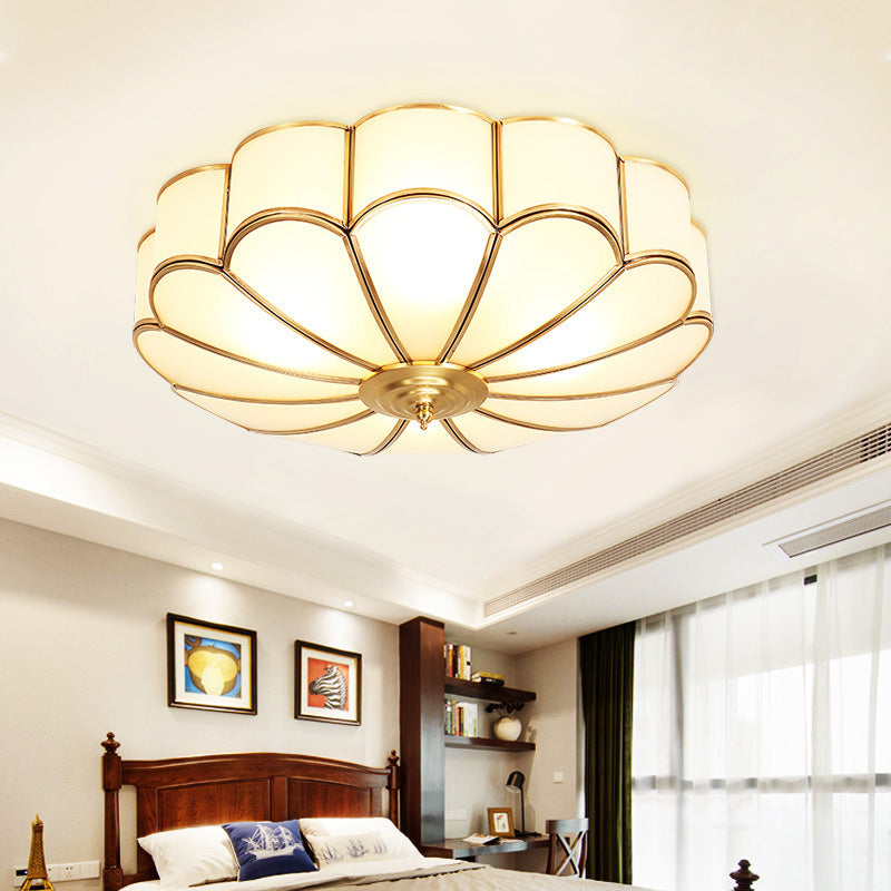 Classic Flower Ceiling Light – Frosted Glass & Brass Finish