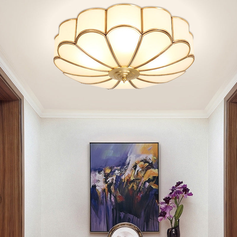 Classic Flower Ceiling Light – Frosted Glass & Brass Finish