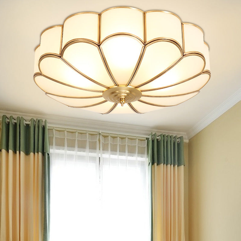 Classic Flower Ceiling Light – Frosted Glass & Brass Finish