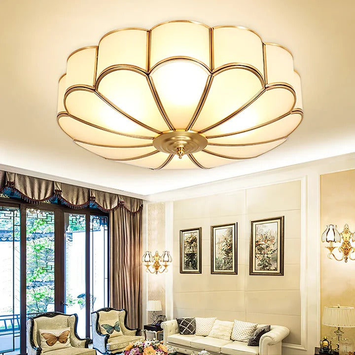 Classic Flower Ceiling Light – Frosted Glass & Brass Finish