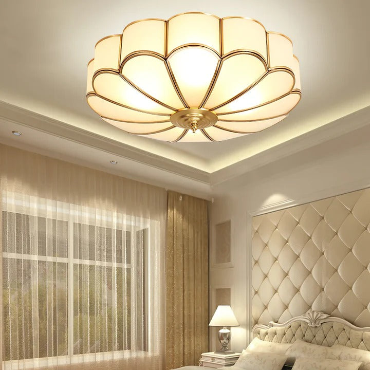 Classic Flower Ceiling Light – Frosted Glass & Brass Finish