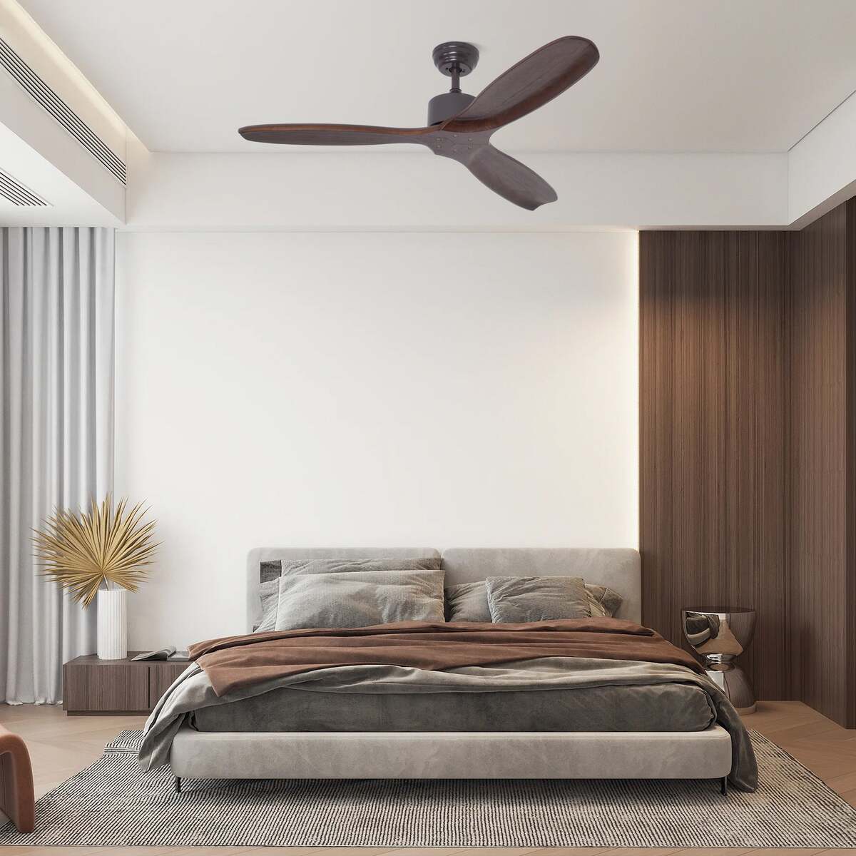 Contemporary Wooden Ceiling Fan, 3-Blade Design