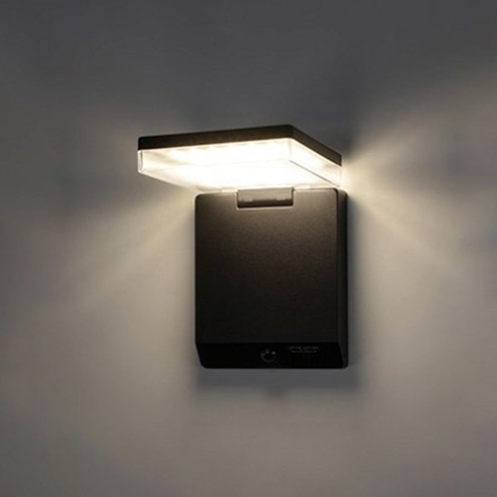 Contemporary Solar Powered Wall Sconce – Black, Sensor, Weatherproof