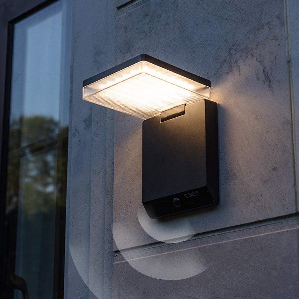 Contemporary Solar Powered Wall Sconce – Black, Sensor, Weatherproof