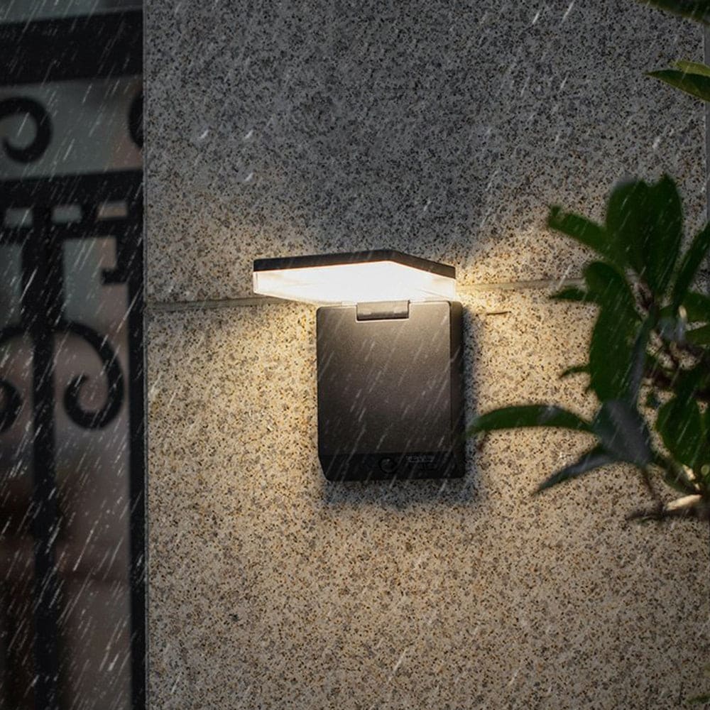 Contemporary Solar Powered Wall Sconce – Black, Sensor, Weatherproof