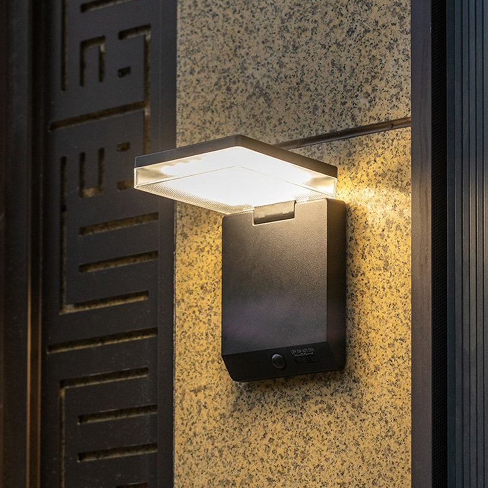 Contemporary Solar Powered Wall Sconce – Black, Sensor, Weatherproof