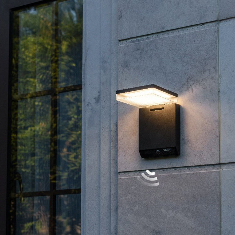 Contemporary Solar Powered Wall Sconce – Black, Sensor, Weatherproof