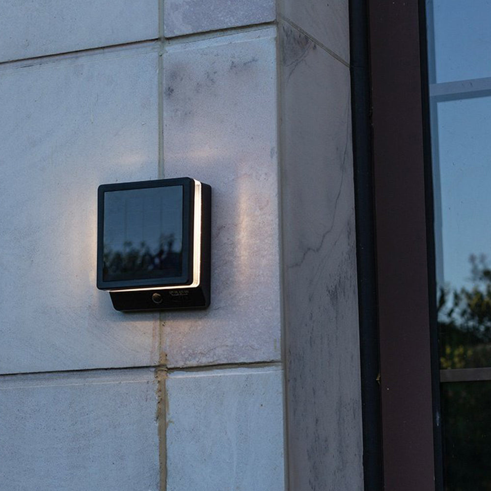 Contemporary Solar Powered Wall Sconce – Black, Sensor, Weatherproof