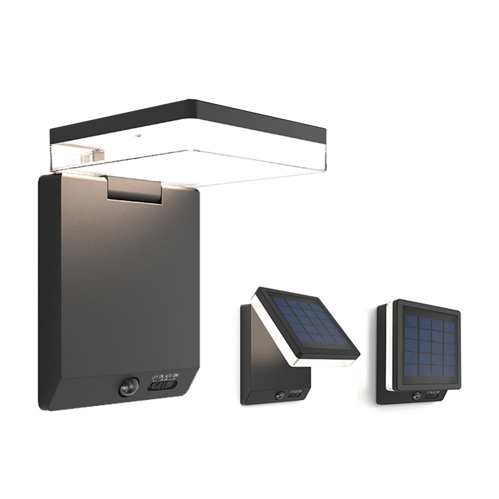 Contemporary Solar Powered Wall Sconce – Black, Sensor, Weatherproof