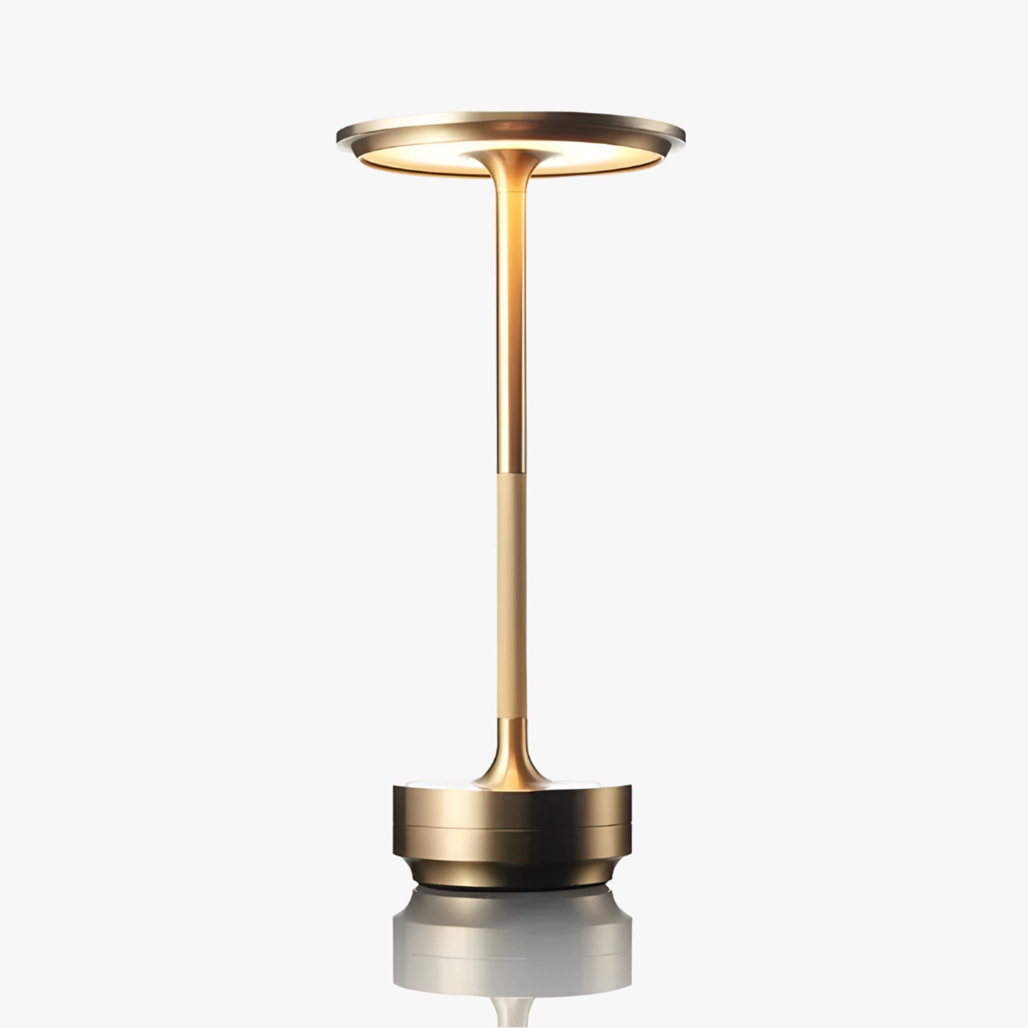 Gold cordless table lamp with elegant metal design and adjustable LED lighting.