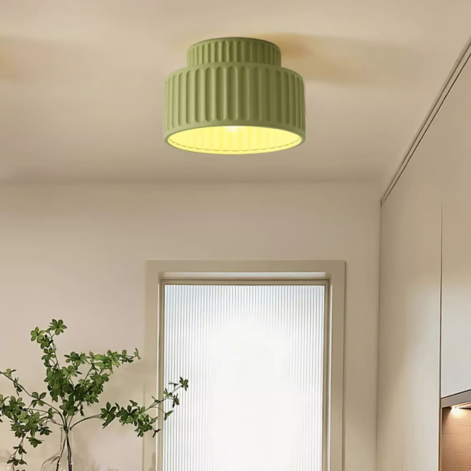 Cream Pleated Ceiling Lamp – Modern Resin Finish