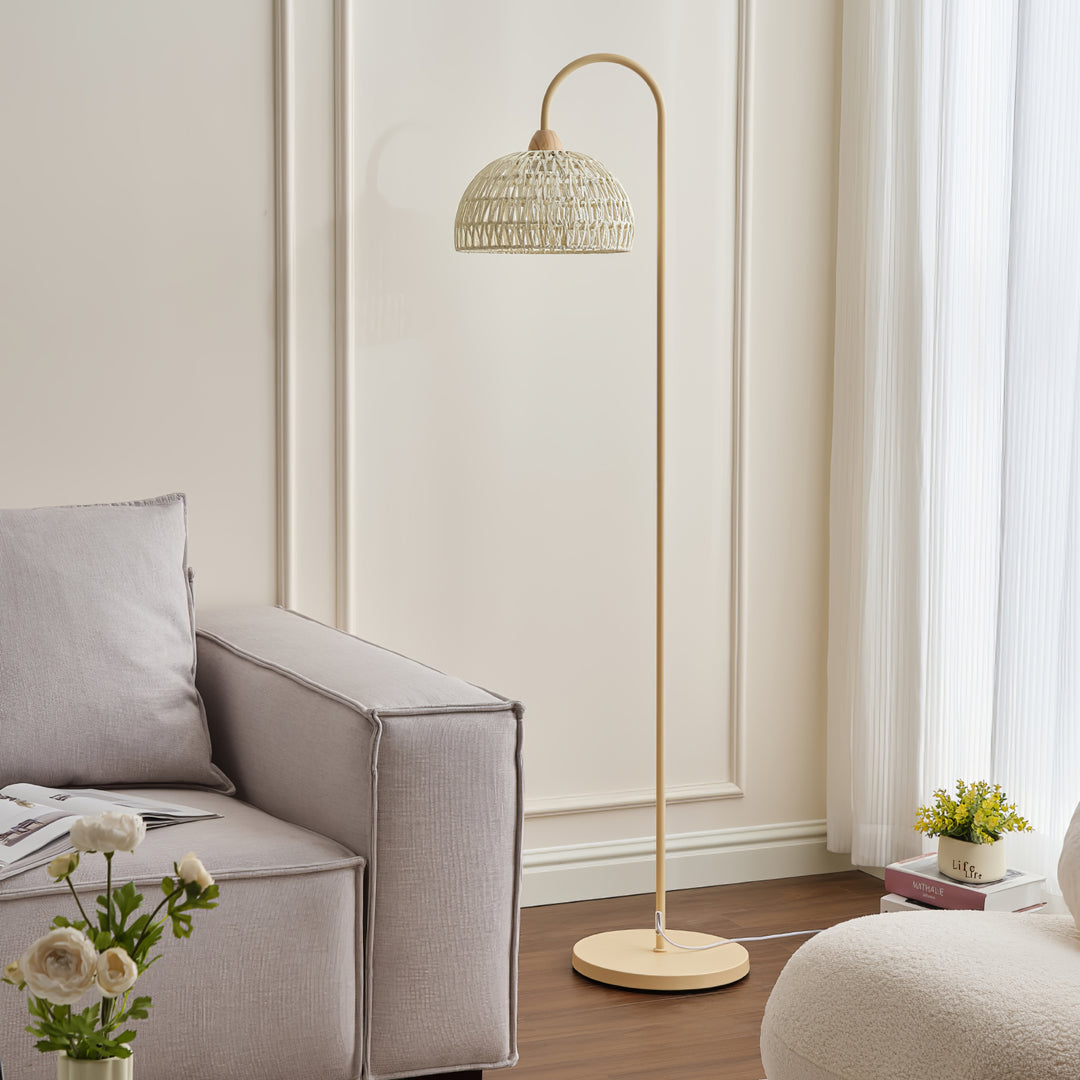 Eco-Friendly Rattan Arch Floor Lamp – Modern Beige Design