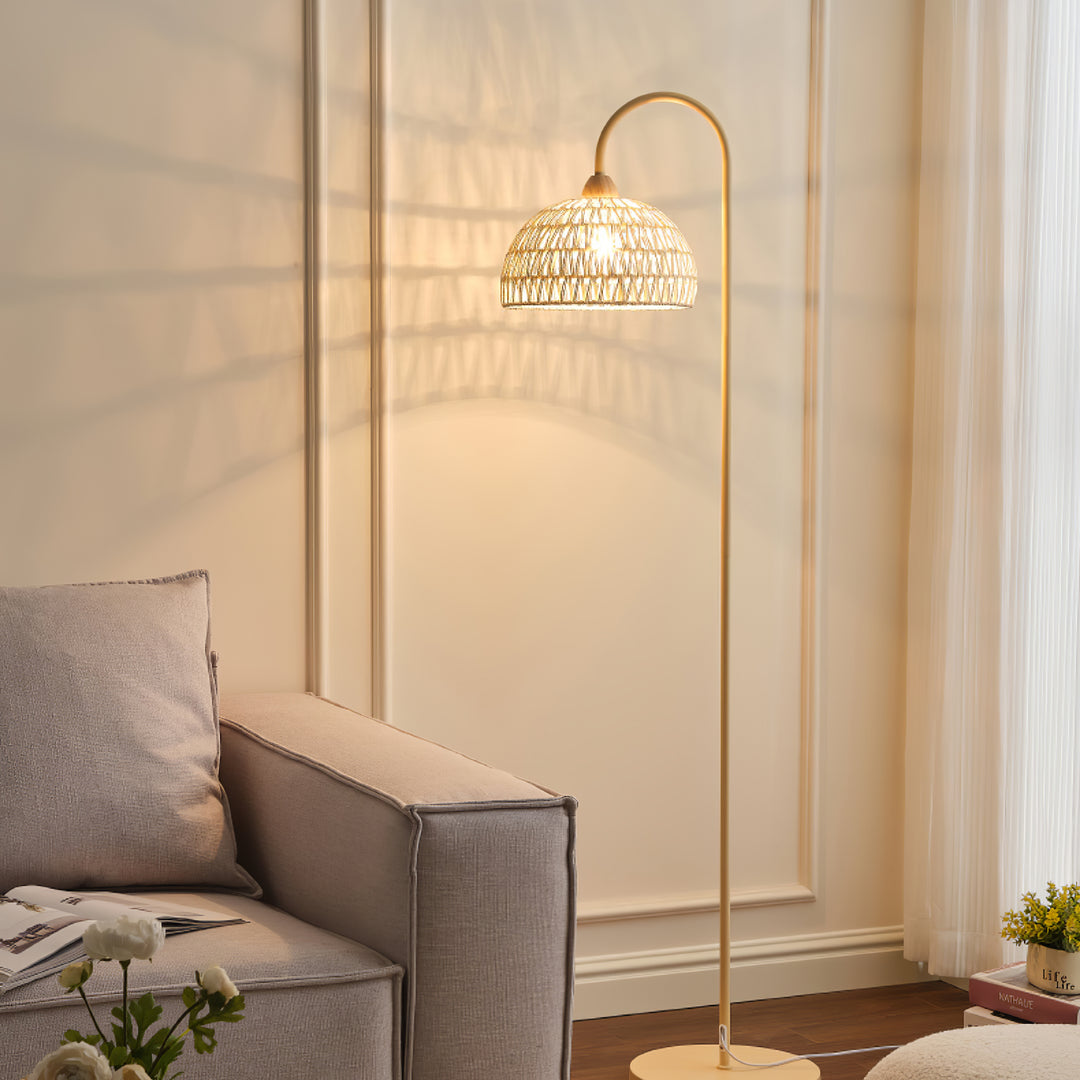 Eco-Friendly Rattan Arch Floor Lamp – Modern Beige Design