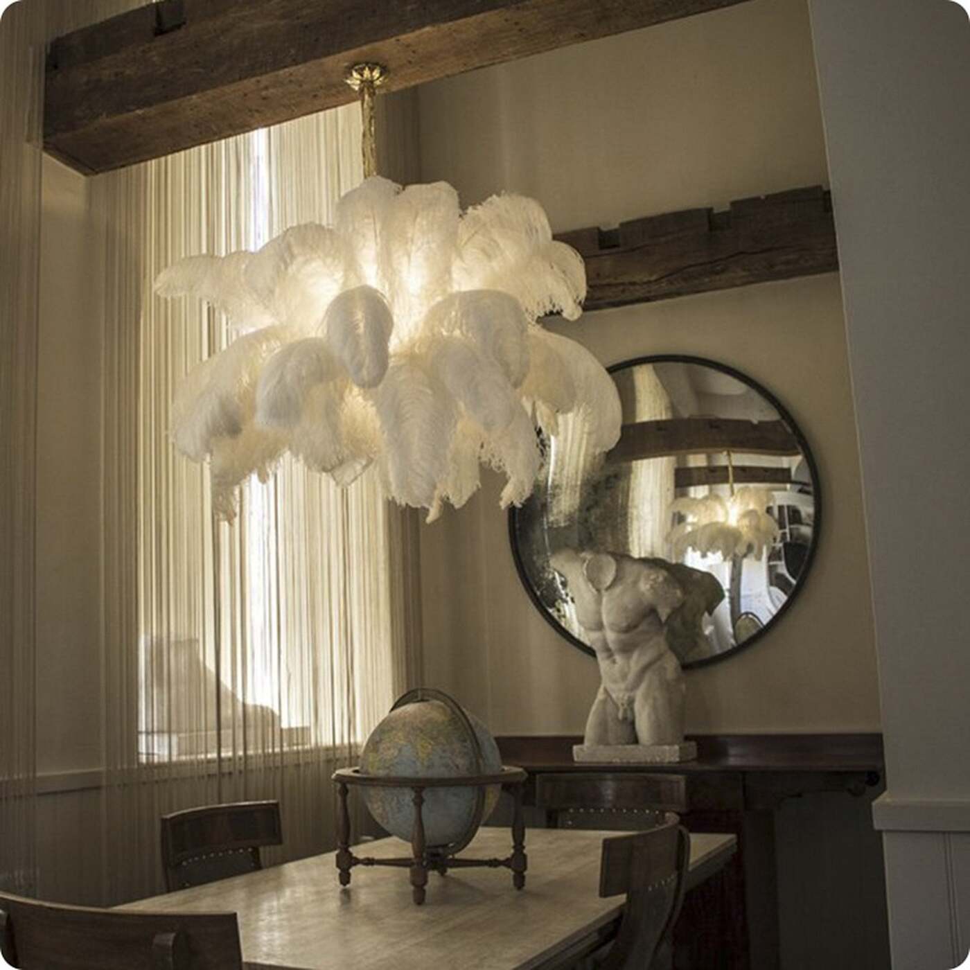 Elegant Ostrich Feather Chandelier - Handmade Luxury