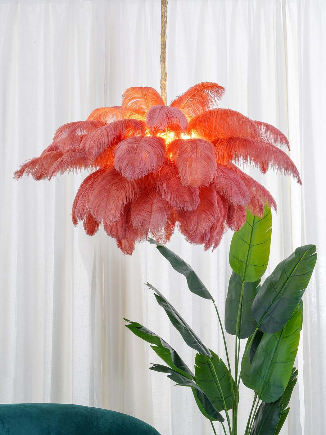 Elegant Ostrich Feather Chandelier - Handmade Luxury