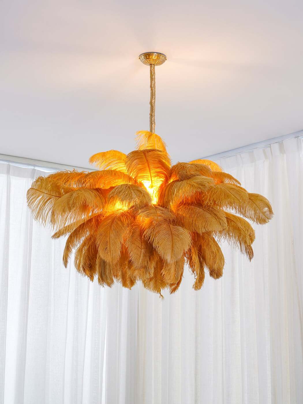 Elegant Ostrich Feather Chandelier - Handmade Luxury