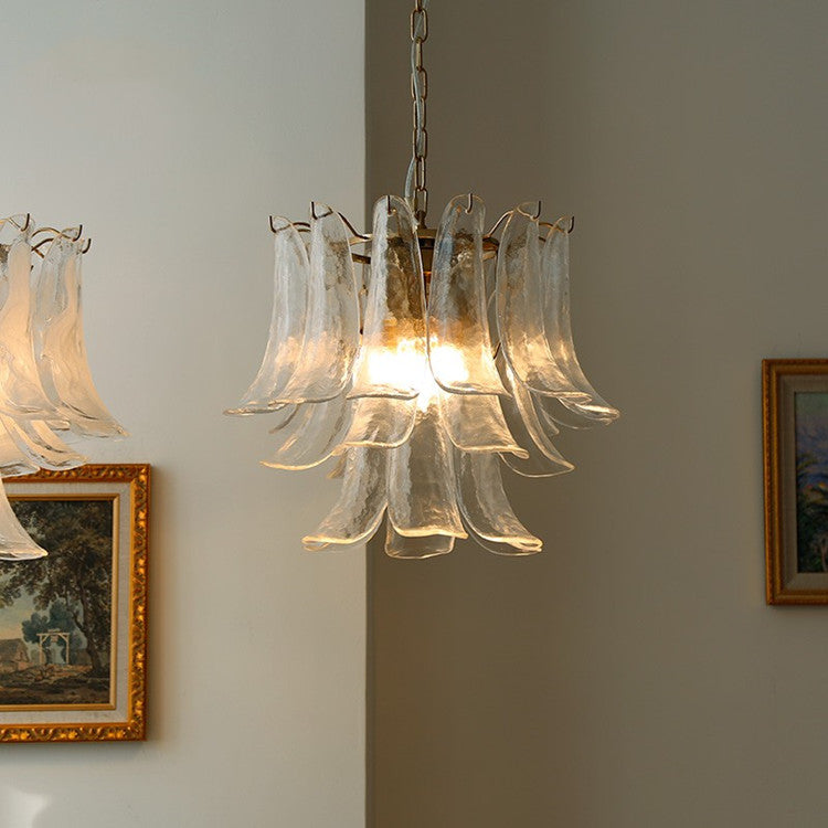 Art Deco Tiered Chandelier with Petal-Like Panels