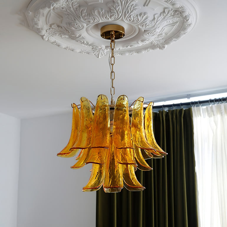 Art Deco Tiered Chandelier with Petal-Like Panels