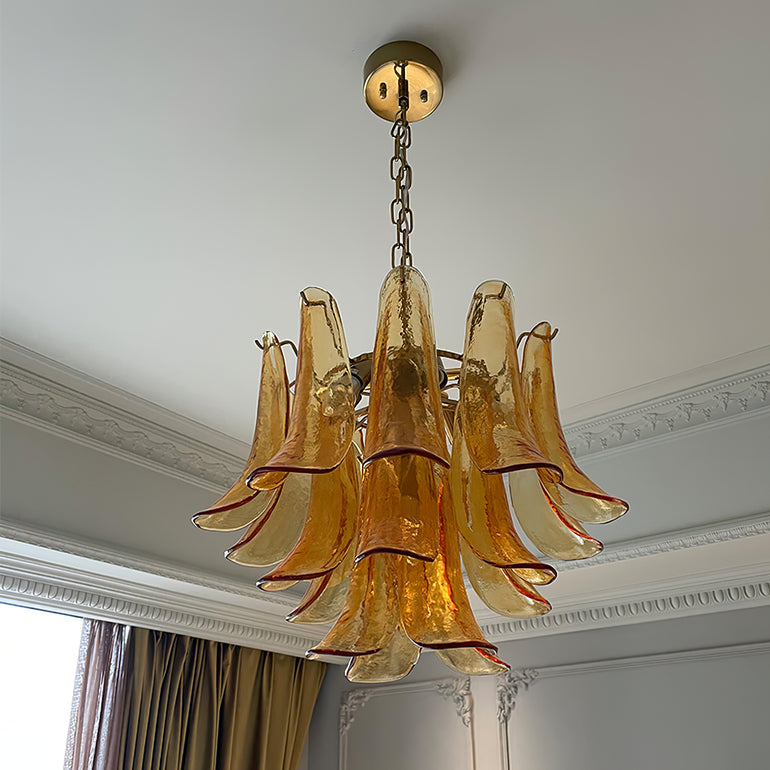Art Deco Tiered Chandelier with Petal-Like Panels