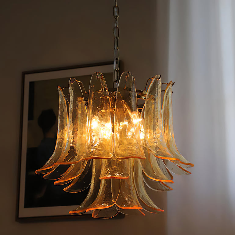 Art Deco Tiered Chandelier with Petal-Like Panels