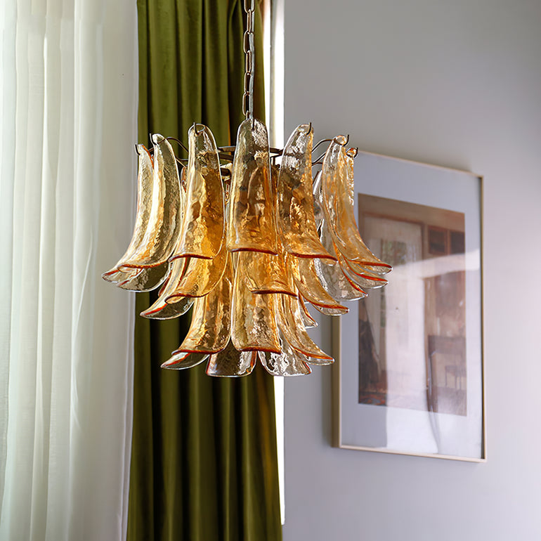 Art Deco Tiered Chandelier with Petal-Like Panels