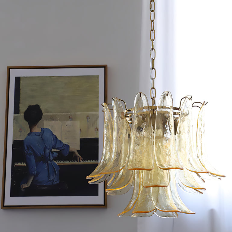 Art Deco Tiered Chandelier with Petal-Like Panels