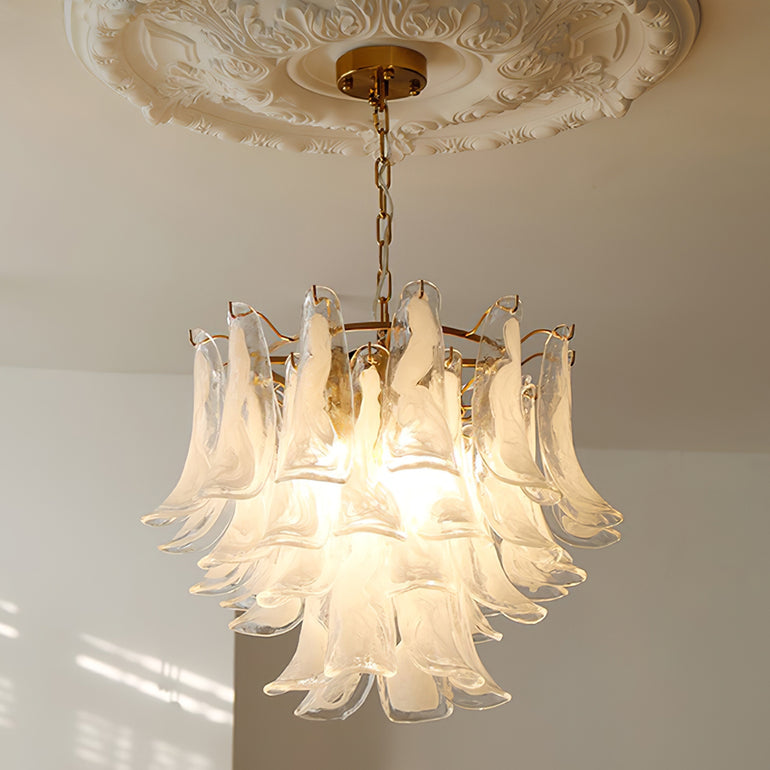 Art Deco Tiered Chandelier with Petal-Like Panels