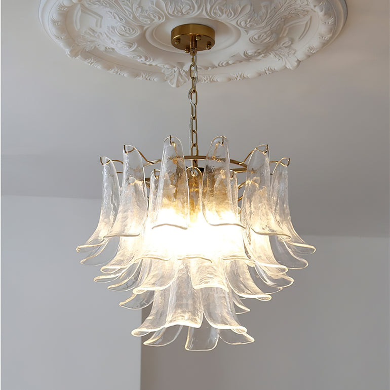 Art Deco Tiered Chandelier with Petal-Like Panels