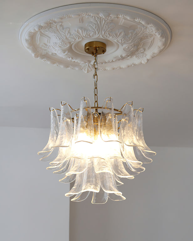 Art Deco Tiered Chandelier with Petal-Like Panels