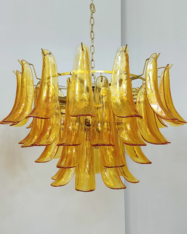 Art Deco Tiered Chandelier with Petal-Like Panels