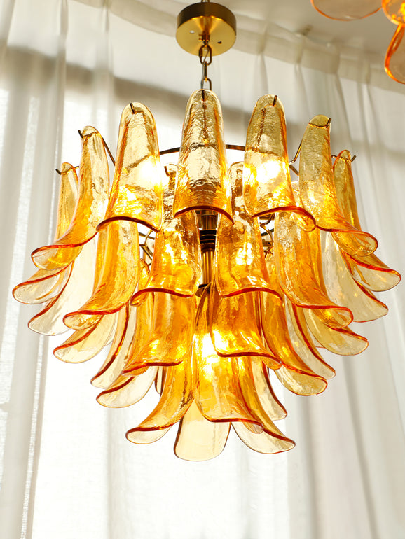 Art Deco Tiered Chandelier with Petal-Like Panels
