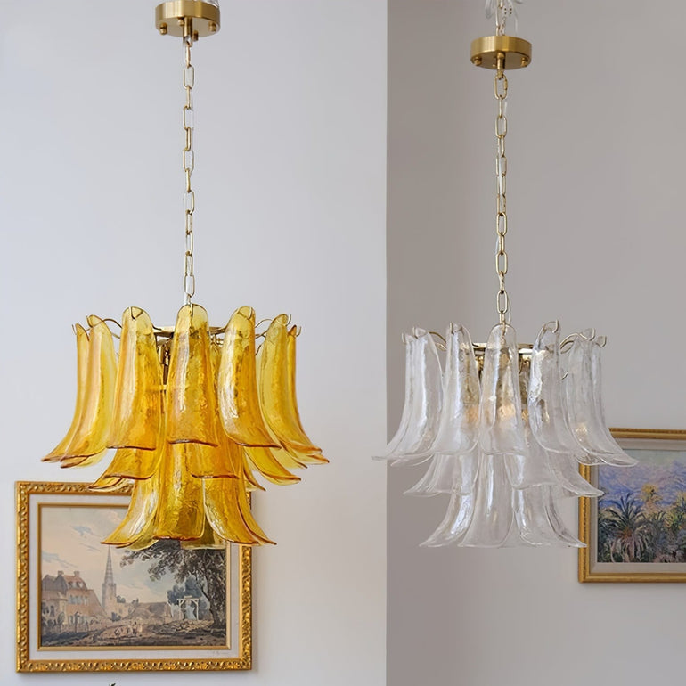 Art Deco Tiered Chandelier with Petal-Like Panels