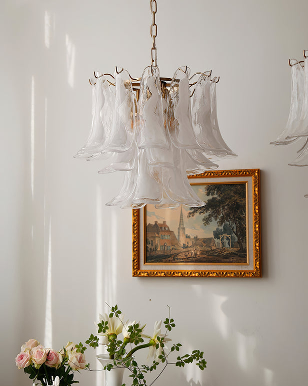 Art Deco Tiered Chandelier with Petal-Like Panels
