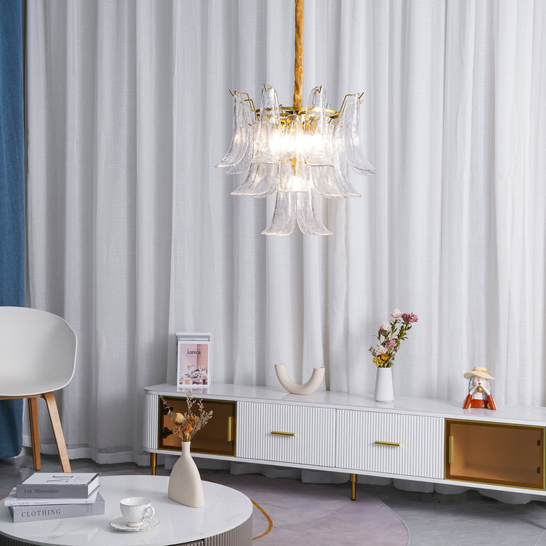 Art Deco Tiered Chandelier with Petal-Like Panels