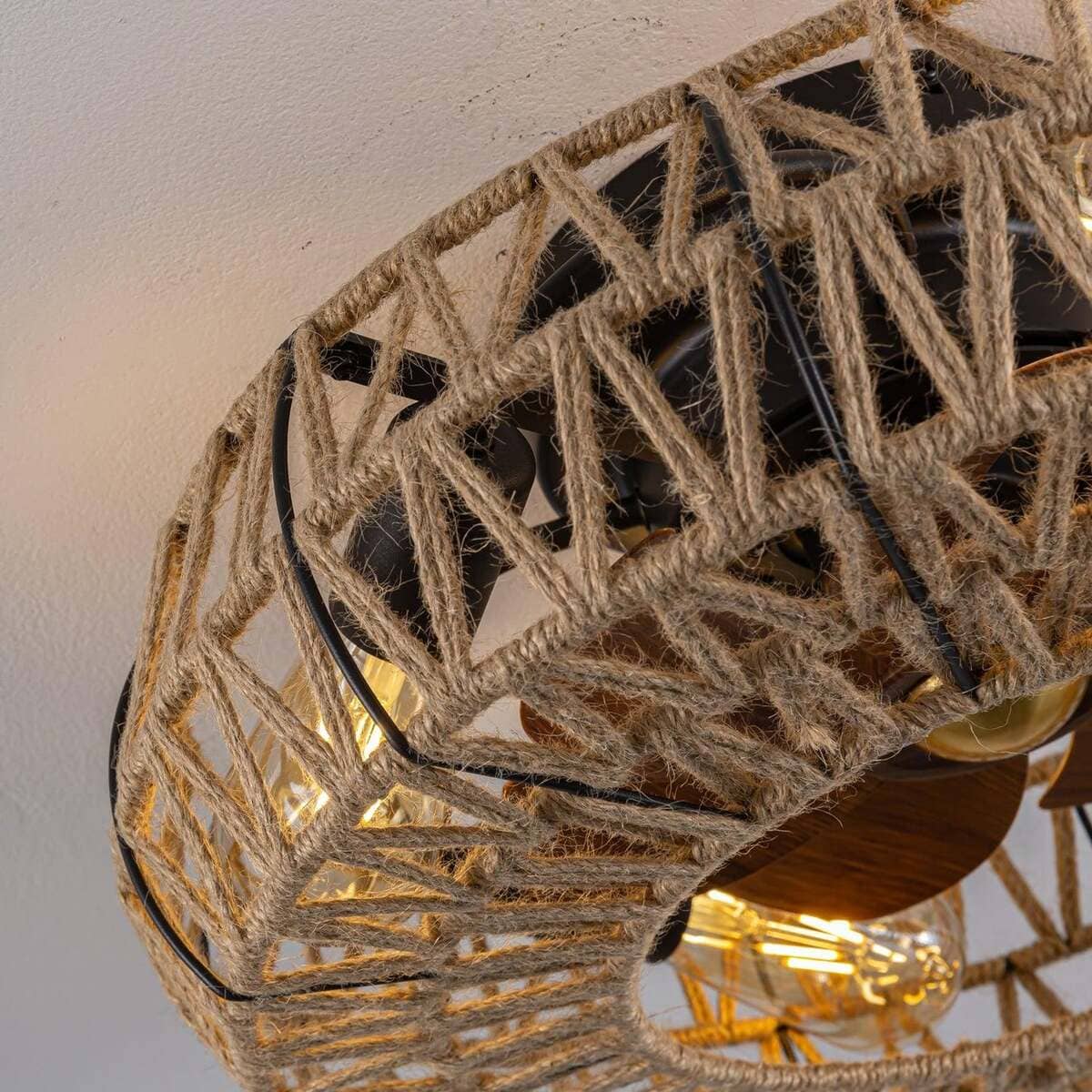 Hemp Rope Ceiling Fan Light – Handmade & Boho Style