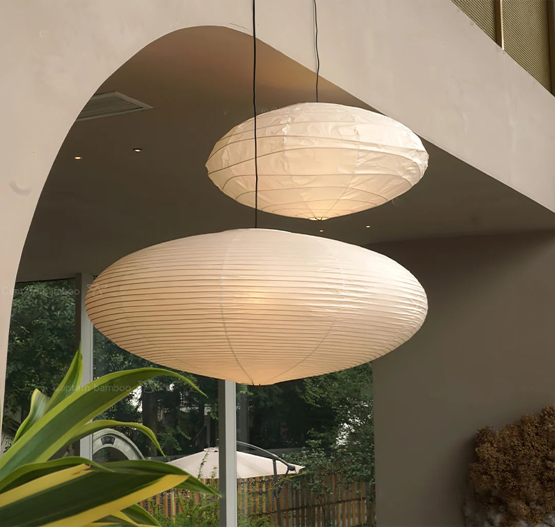 Japandi Ellipsoidal Parallel-Ribbed Pendant Light
