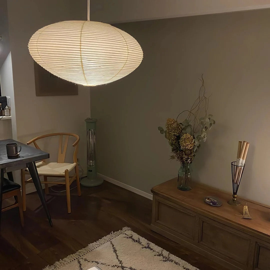 Japandi Ellipsoidal Parallel-Ribbed Pendant Light