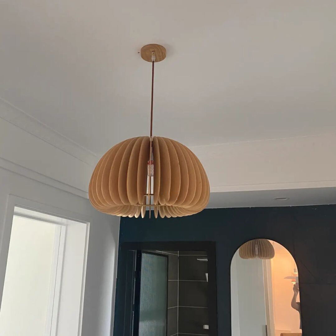 Japandi Style Pumpkin Wood Pendant Lamp