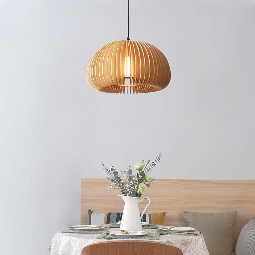 Japandi Style Pumpkin Wood Pendant Lamp