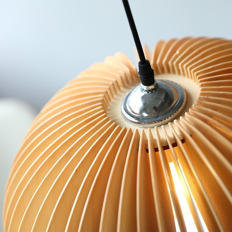 Japandi Style Pumpkin Wood Pendant Lamp