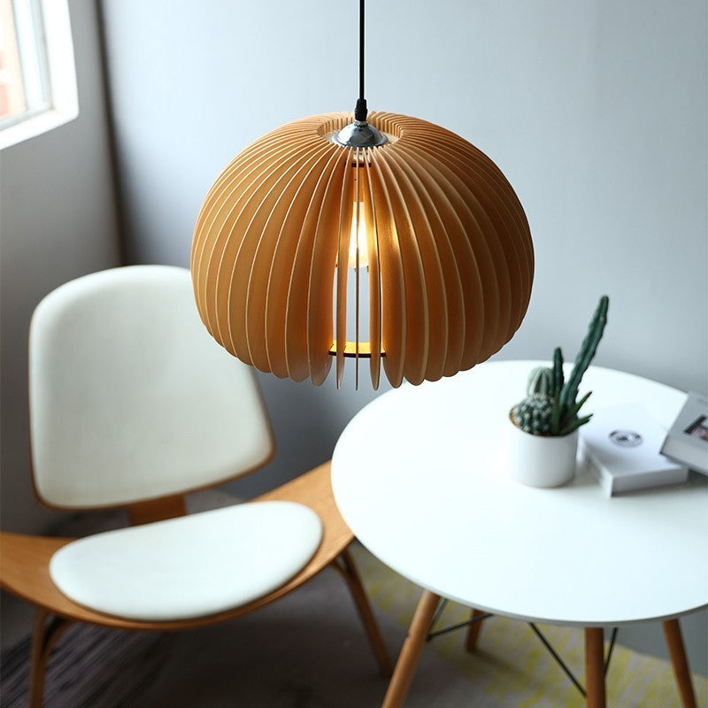 Japandi Style Pumpkin Wood Pendant Lamp