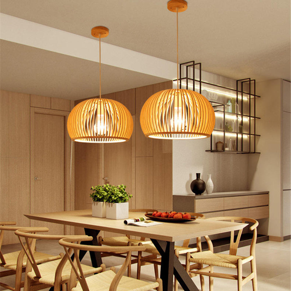 Japandi Style Pumpkin Wood Pendant Lamp