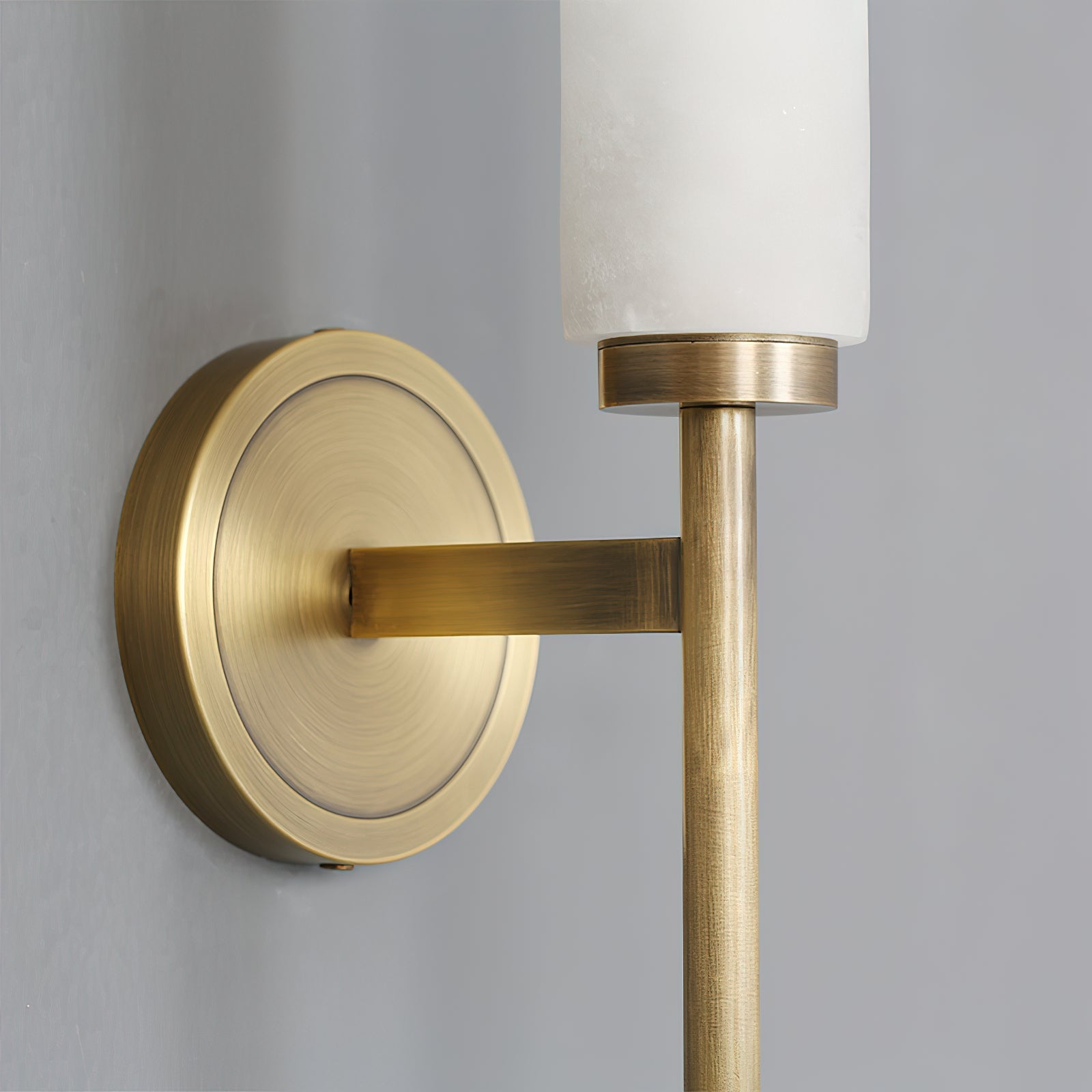 Modern Brass Wall Sconce – Tall Opaque Glass Shade