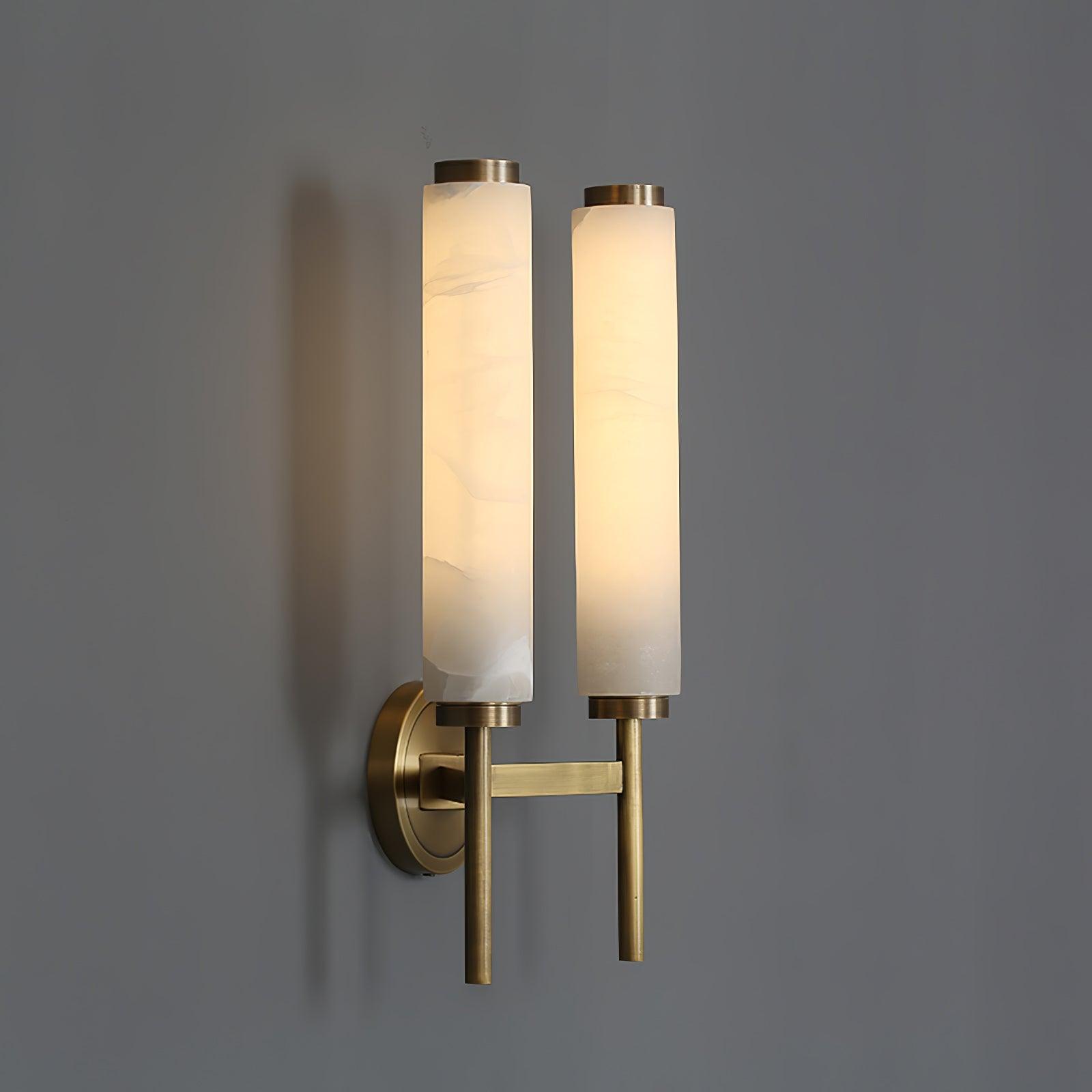 Modern Brass Wall Sconce – Tall Opaque Glass Shade