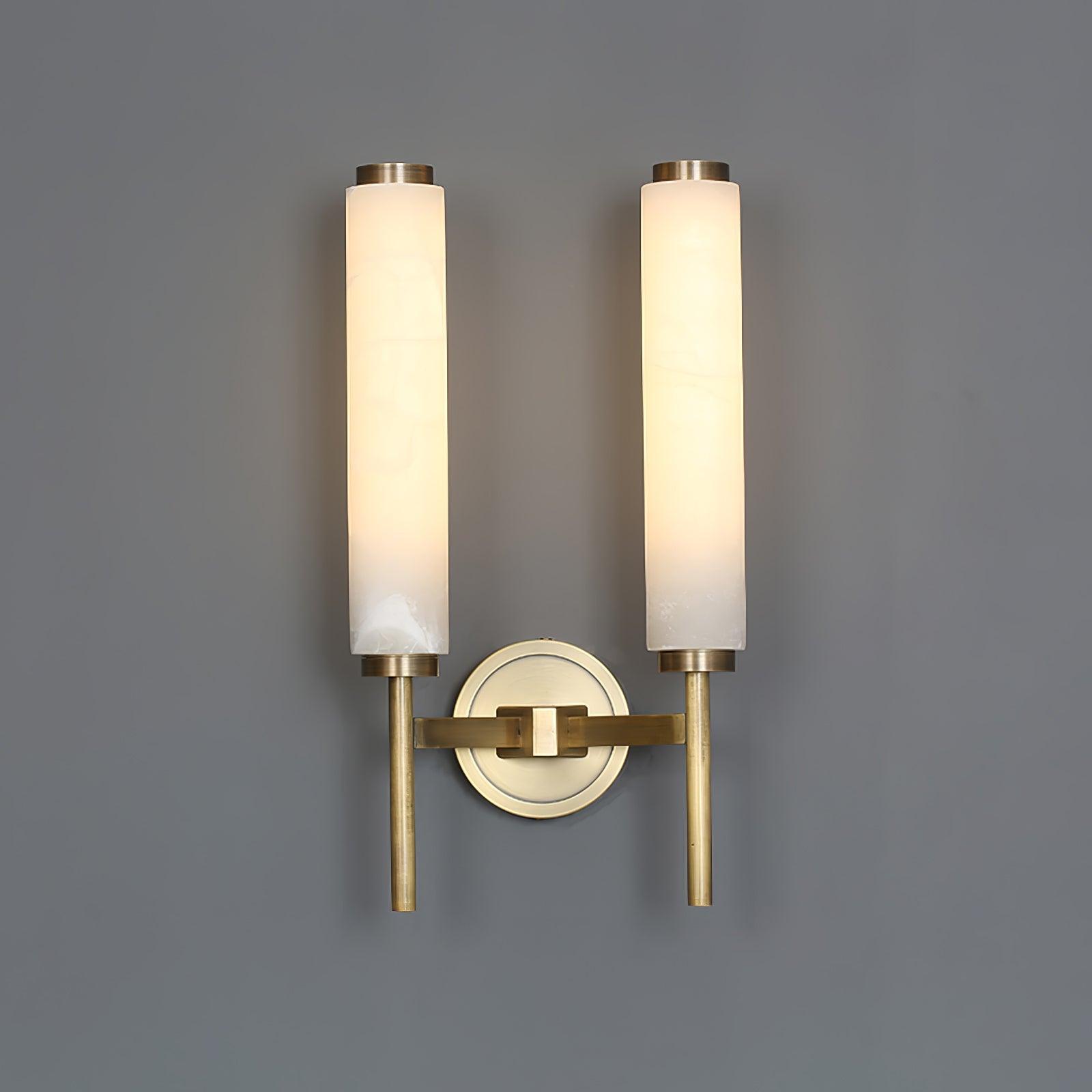 Modern Brass Wall Sconce – Tall Opaque Glass Shade