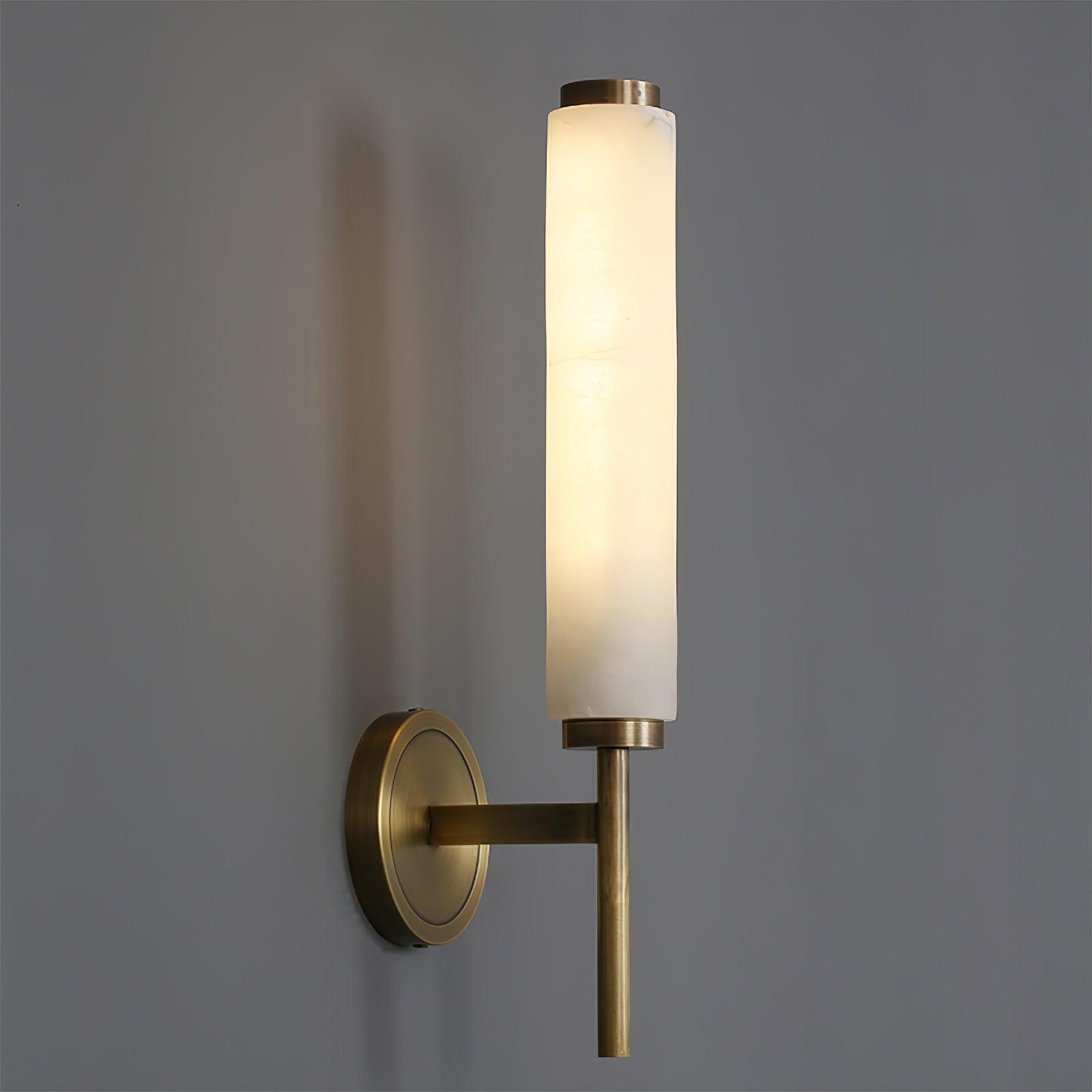 Modern Brass Wall Sconce – Tall Opaque Glass Shade