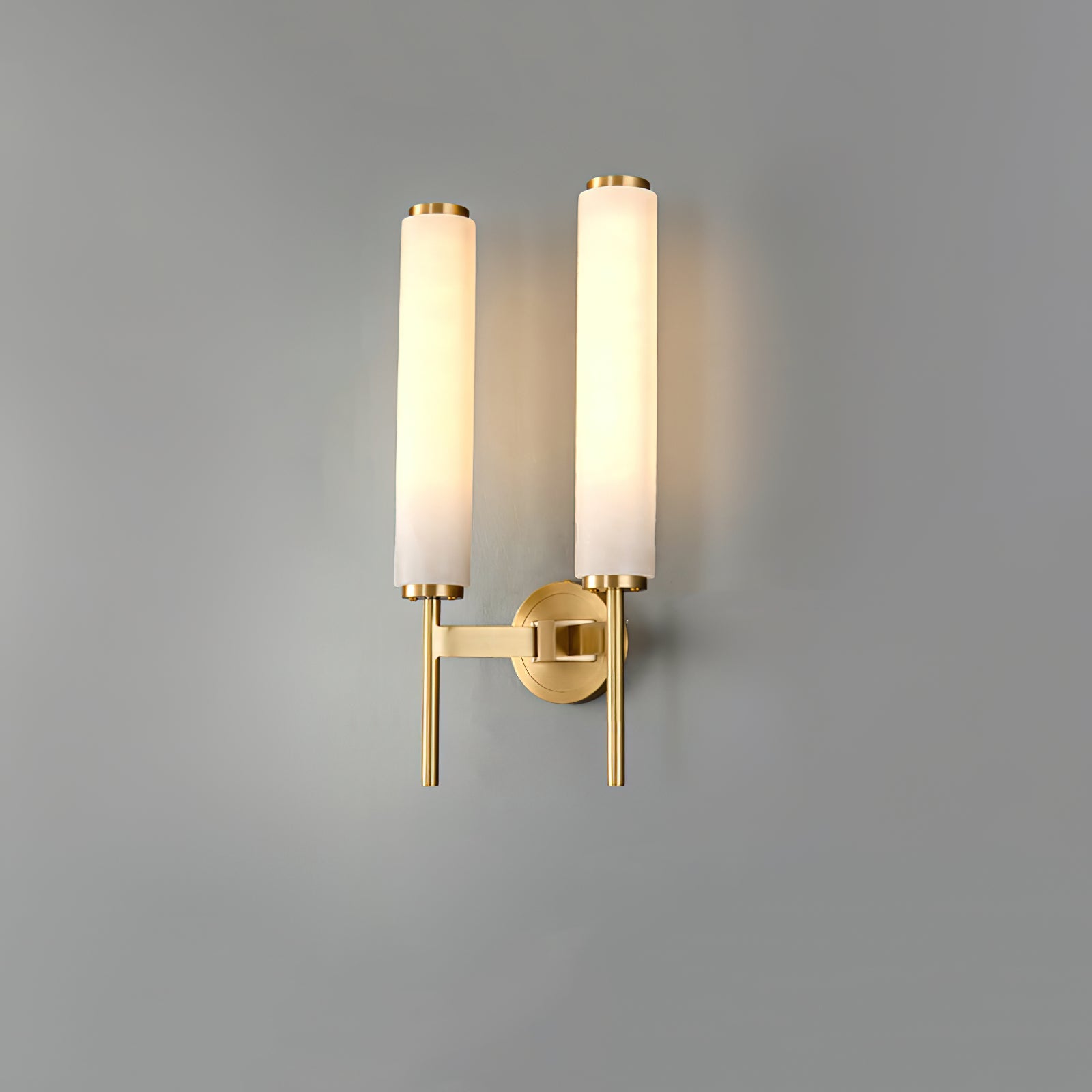 Modern Brass Wall Sconce – Tall Opaque Glass Shade