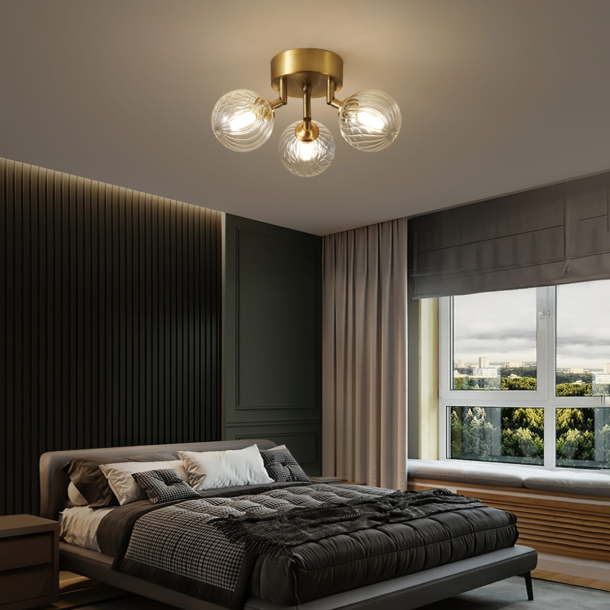 Modern Brass & Glass Bubble Ceiling Light